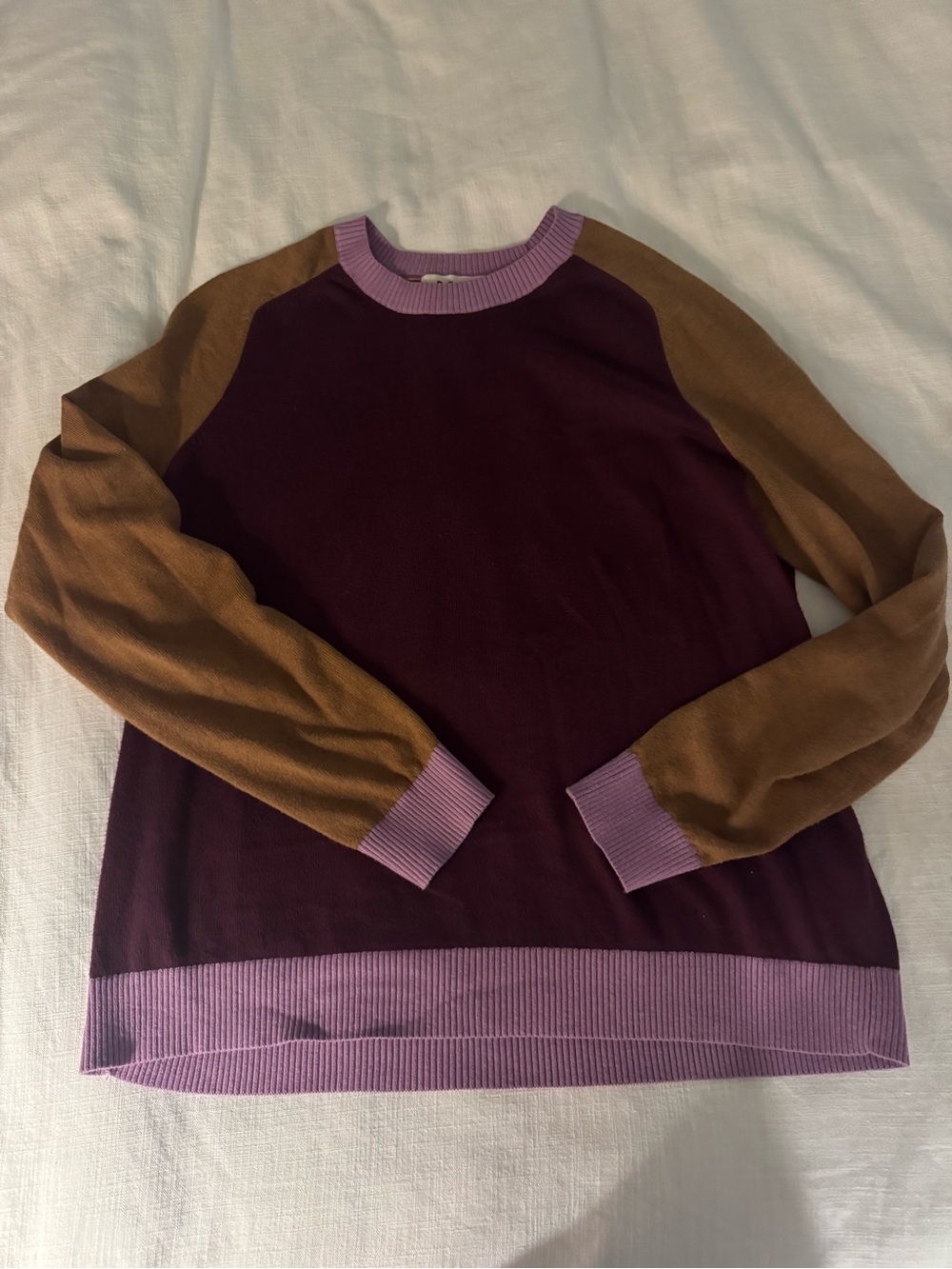 Boden Colorblock Crewneck Sweater — Plum, Brown & Lilac
